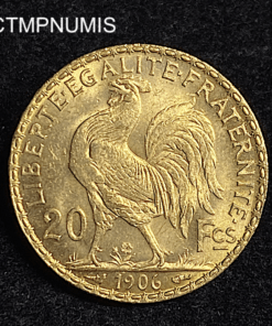 ,MONNAIE,20,FRANCS,OR,COQ,1906,SPL,