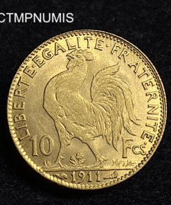 ,MONNAIE,10,FRANCS,OR,COQ,1911,