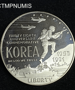 ,MONNAIE,ETATS,UNIS,1,DOLLAR,ARGENT,KOREA,1991,