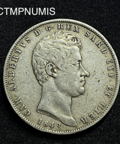 ,MONNAIE,ITALIE,5,LIRE,ARGENT,CHARLES,1842,GENES,