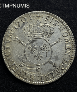 ,MONNAIE,LOUIS,XIV,1/2,ECU,ARGENT,INSIGNES,1701,T,NANTES,