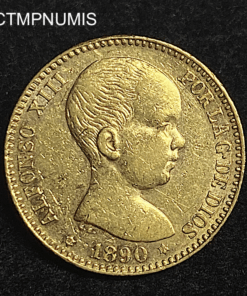 ,MONNAIE,ESPAGNE,20,PESETAS,OR,1890,