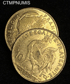 ,MONNAIE,10,FRANCS,OR,COQ,1907,