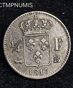,MONNAIE,1/4,FRANC,ARGENT,LOUIS,XVIII,1817,B,ROUEN,