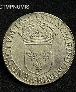 ,MONNAIE,LOUIS,XIV,1/2,ECU,ARGENT,MECHE,1651,B,ROUEN,