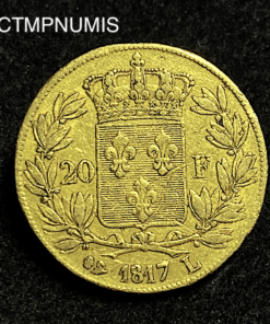 ,MONNAIE,20,FRANCS,OR,LOUIS,XVIII,1817,L,BAYONNE,