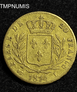 ,MONNAIE,20,FRANCS,OR,LOUIS,XVIII,1814,L,BAYONNE,