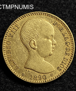 ,MONNAIE,ESPAGNE,20,PESETAS,OR,ALPHONSE,1890,