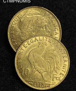 ,MONNAIE,10,FRANCS,OR,COQ,1910,