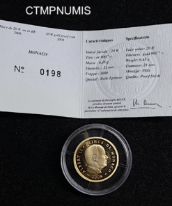 ,MONNAIE,MONACO,20,FRANCS,OR,ALBERT,II,2008,BE,