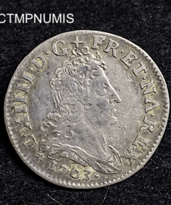 ,MONNAIE,5,SOLS,INSIGNES,LOUIS,XIV,1703,BB,STRASBOURG,