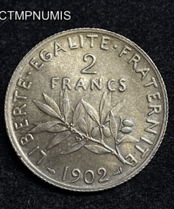 ,MONNAIE,2,FRANCS,ARGENT,SEMEUSE,1902,SPL,