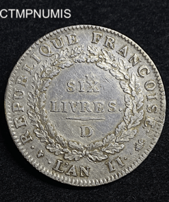 ,MONNAIE,SIX,LIVRES,CONVENTION,1793,D,LYON,