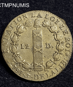 ,MONNAIE,REVOLUTION,12,DENIERS,LOUIS,XVI,1791,A,PARIS,
