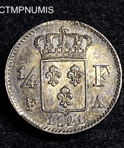 ,MONNAIE,1/4,FRANC,ARGENT,LOUIS,XVIII,1821,SUP,