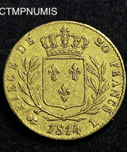 ,MONNAIE,20,FRANCS,OR,LOUIS,XVIII,1814,L,BAYONNE,