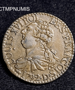 ,MONNAIE,3,DENIERS,LOUIS,XVI,1792,LYON,CONSTITUTION,