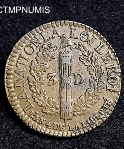 ,MONNAIE,3,DENIERS,LOUIS,XVI,1792,LYON,CONSTITUTION,