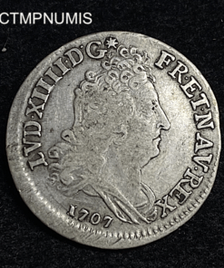 ,MONNAIE,10,SOLS,AUX,INSIGNES,ARGENT,1707,LOUIS,XIV,
