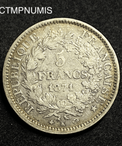 ,MONNAIE,5,FRANCS,ARGENT,HERCULE,1871,K,BORDEAUX,