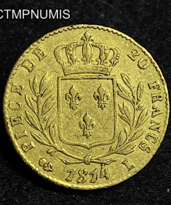 ,MONNAIE,20,FRANCS,OR,LOUIS,XVIII,1814,L,BAYONNE,