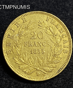 ,MONNAIE,20,FRANCS,OR,NAPOLEON,1855,D,LYON,