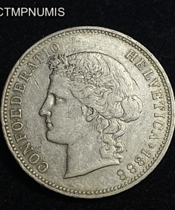 ,MONNAIE,SUISSE,5,FRANCS,ARGENT,HEVETIA,1888,