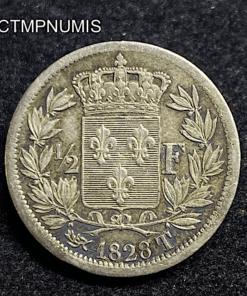 ,MONNAIE,1/2,FRANC,ARGENT,CHARLES,X,1828,T,NANTES,