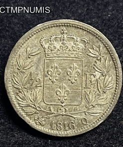 ,MONNAIE,1/2,FRANC,ARGENT,LOUIS,XVIII,1816,Q,PERPIGNAN,