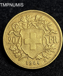 ,MONNAIE,SUISSE,20,FRANCS,OR,VRENELI,1904,