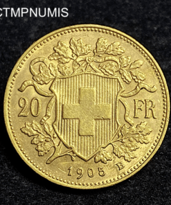,MONNAIE,SUISSE,20,FRANCS,OR,VRENELI,1905,