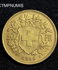 ,MONNAIE,SUISSE,20,FRANCS,OR,VRENELI,1906,