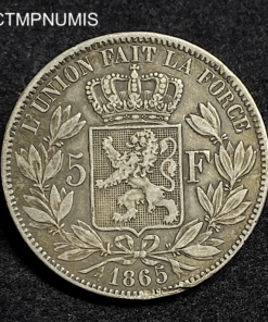 ,MONNAIE,BELGIQUE,5,FRANCS,ARGENT,1865,