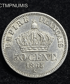 ,MONNAIE,50,CENTIMES,ARGENT,NAPOLEON,1865,BORDEAUX,