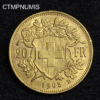 ,MONNAIE,SUISSE,20,FRANCS,OR,1905,BERNE,