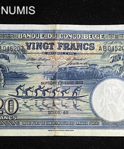 ,BILLET,CONGO,BELGE,20,FRANCS,BLEU,1948,