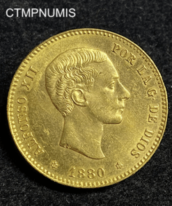 ,MONNAIE,ESPAGNE,25,PESETAS,OR,1880,MSM,SPL,