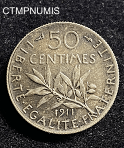 ,MONNAIE,50,CENTIMES,ARGENT,SEMEUSE,1911,SUP,