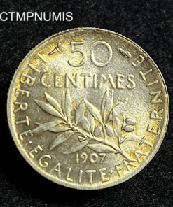,MONNAIE,50,CENTIMES,ARGENT,SEMEUSE,1907,SPL,