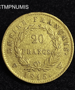 ,MONNAIE,20,FRANCS,OR,NAPOLEON,I°,1815,W,LILLE,CENT,JOURS,