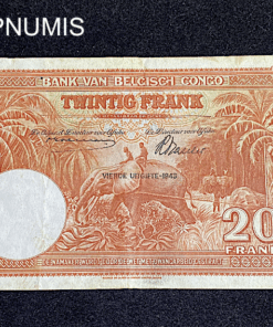 ,BILLET,CONGO,BELGE,20,FRANCS,1943,QUATRIEME,EMISSION,