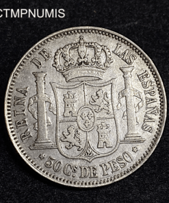 ,MONNAIE,PHILIPPINES,50,CENTIMOS,ARGENT,1868,