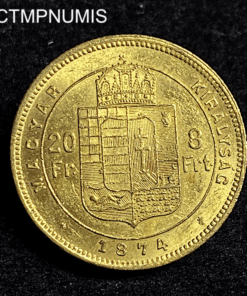 ,MONNAIE,HONGRIE,8,FORINT,20,FRANCS,OR,1874,