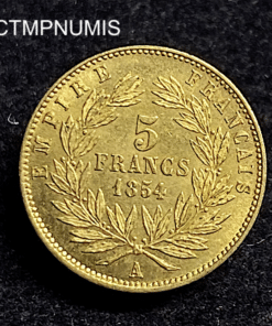 ,MONNAIE,5,FRANCS,OR,NAPOLEON,1854,TRANCHE,LISSE,
