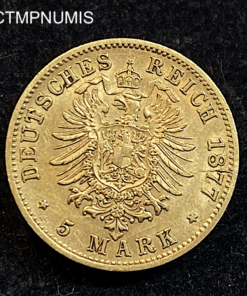 ,MONNAIE,ALLEMAGNE,WURTTEMBERG,5,MARK,OR ,1877,