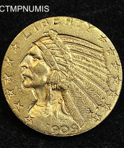 ,MONNAIE,ETATS,UNIS,5,DOLLAR,OR,INDIEN,1909,D,DENVER,