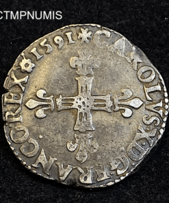 ,MONNAIE,1/4,ECU,ARGENT,CHARLES,X,LA,LIGUE,1591,B,ROUEN,