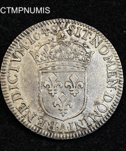 ,MONNAIE,LOUIS,XIV,1/4,ECU,ARGENT,MECHE,LONGUE,1648,LIS,