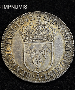 ,MONNAIE,1/4,ECU,ARGENT,LOUIS,XIII,1642,ROSE,ETOILE,