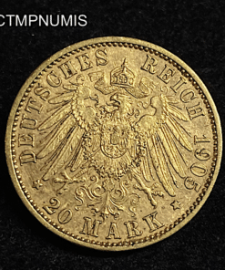 ,MONNAIE,ALLEMAGNE,20,MARK,OR,BADEN,1905,